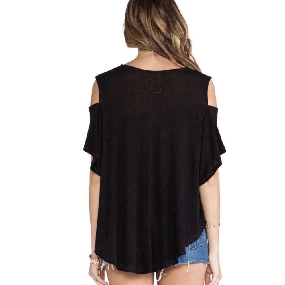 We The Free People Cold Shoulder Top Black Linen Blend Contrast Stitch XS - Picture 5 of 11